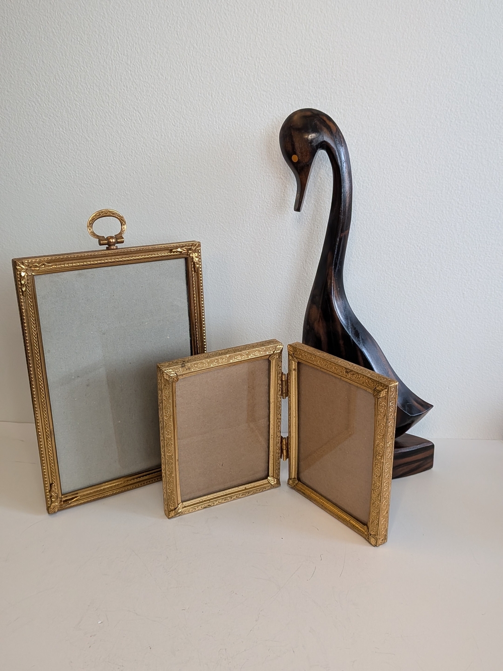 Vtg set of 2 gold ornate photo frames double photo frame Gold embossed flower